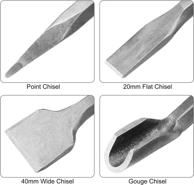 APACALI 7pc 3/8 inch SDS Plus Drill Chisel Set, Includes 40mm, 20mm & Specialty Chisels - Image 3