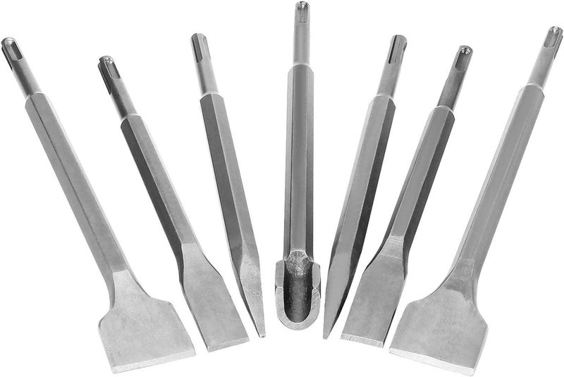APACALI 7pc 3/8 inch SDS Plus Drill Chisel Set, Includes 40mm, 20mm & Specialty Chisels - Image 1