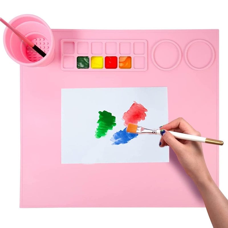 Foxelli Flexible Crafting Mat Children Art Painting Handmade Make Mold Large Silicone Art Mat with Cleaning Cup Multipurpose Silicone Craft Sheet for Painting Clay Resin Casting and DIY Creations 43 38 Mat - Image 1