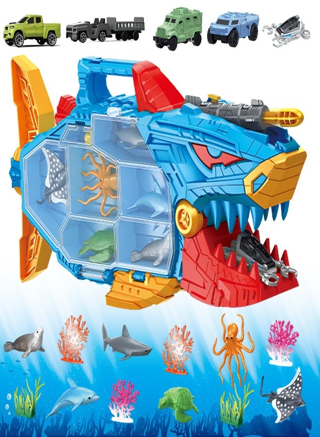 Frontoytall Shark Toy & Deep Sea Creatures Ocean Animal Toys with Truck Cars, 18 Piece Educational Playset for Kids Ages 3+ Years Old, Indoor & Outdoor Play, Preschool Learning Bath for Boys Girls - Image 1