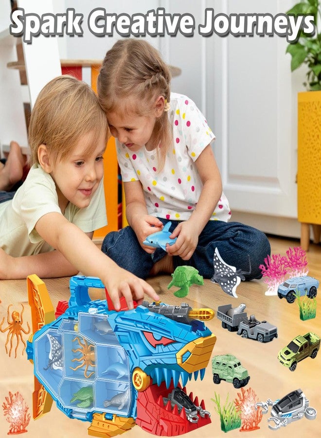 Frontoytall Shark Toy & Deep Sea Creatures Ocean Animal Toys with Truck Cars, 18 Piece Educational Playset for Kids Ages 3+ Years Old, Indoor & Outdoor Play, Preschool Learning Bath for Boys Girls - Image 4
