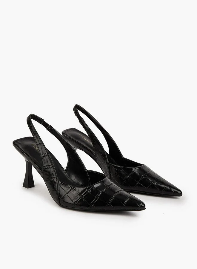 Flora Bella By Shoexpress Textured Slingback Shoes with Flared Heels