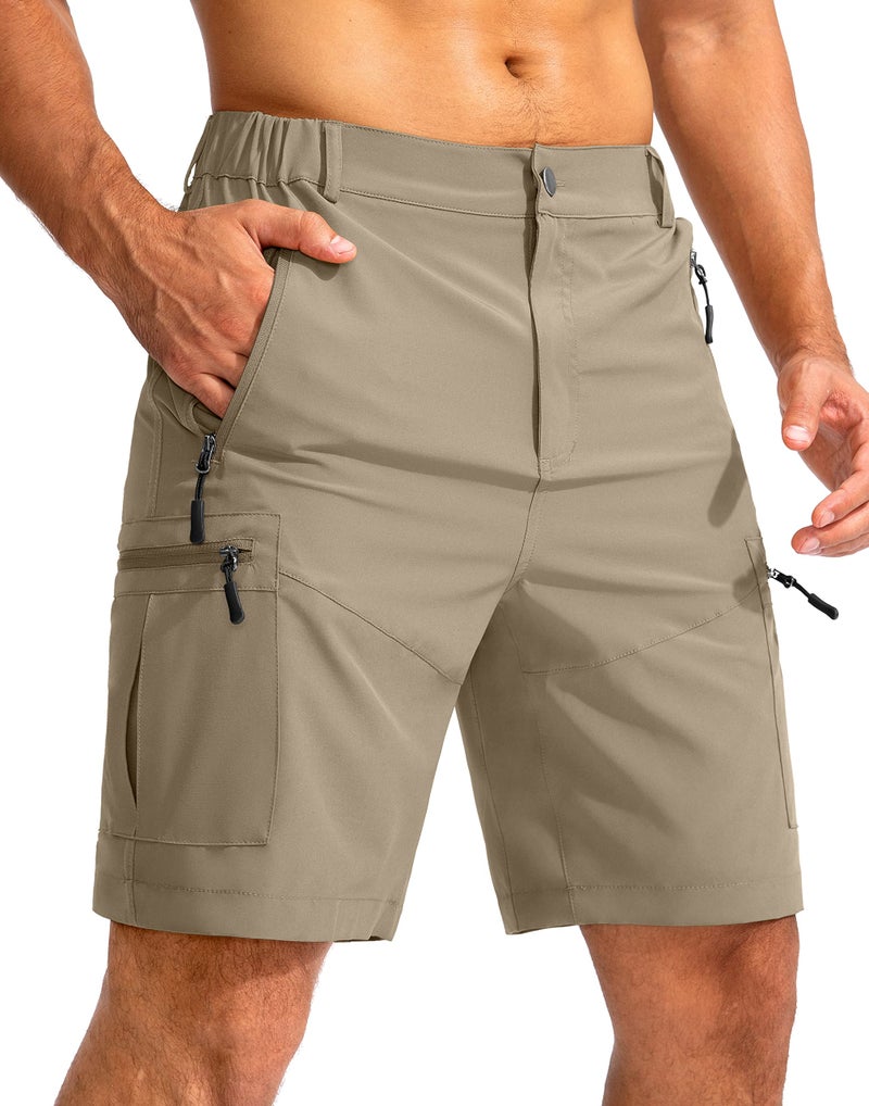 Pudolla Men's Hiking Cargo Shorts 9" Lightweight Outdoor Work Shorts for Men Travel Golf Camping Casual with 5 Zipper Pockets(Dusty Khaki Medium) - Image 1