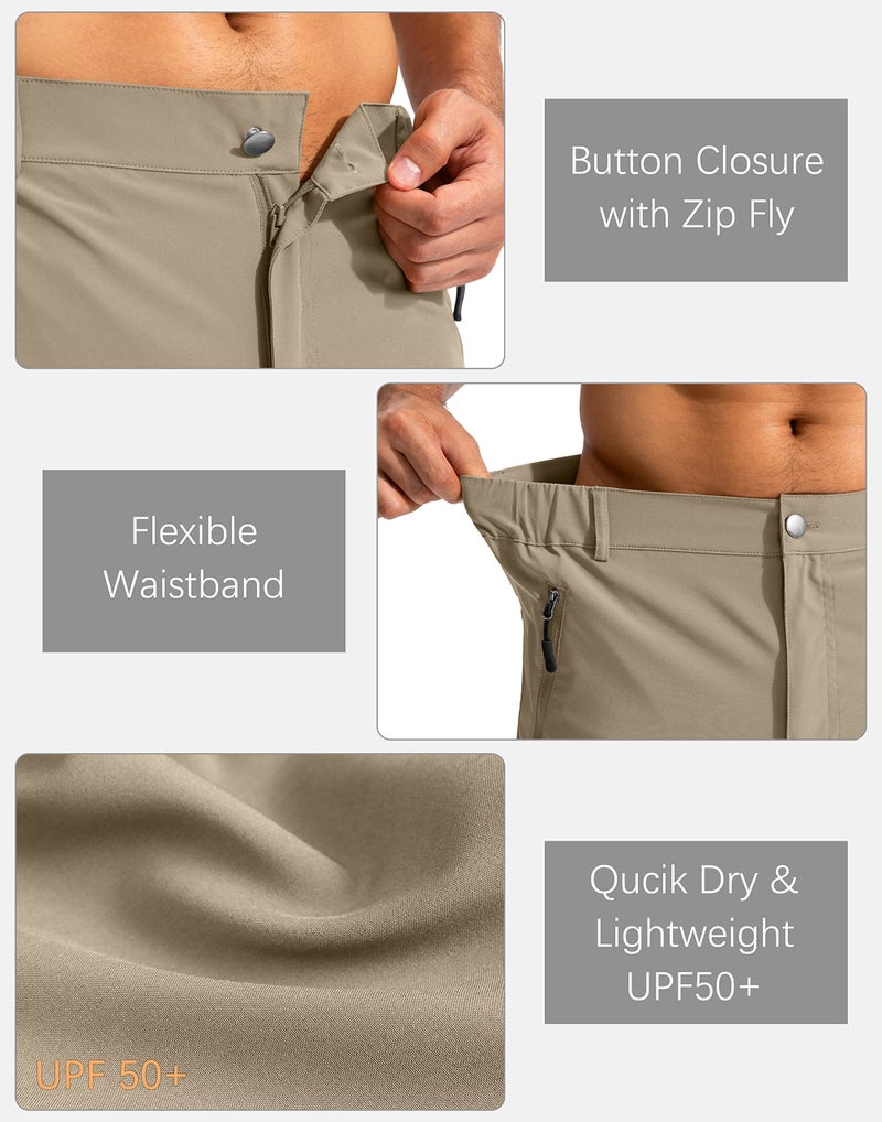 Pudolla Men's Hiking Cargo Shorts 9" Lightweight Outdoor Work Shorts for Men Travel Golf Camping Casual with 5 Zipper Pockets(Dusty Khaki Medium) - Image 5
