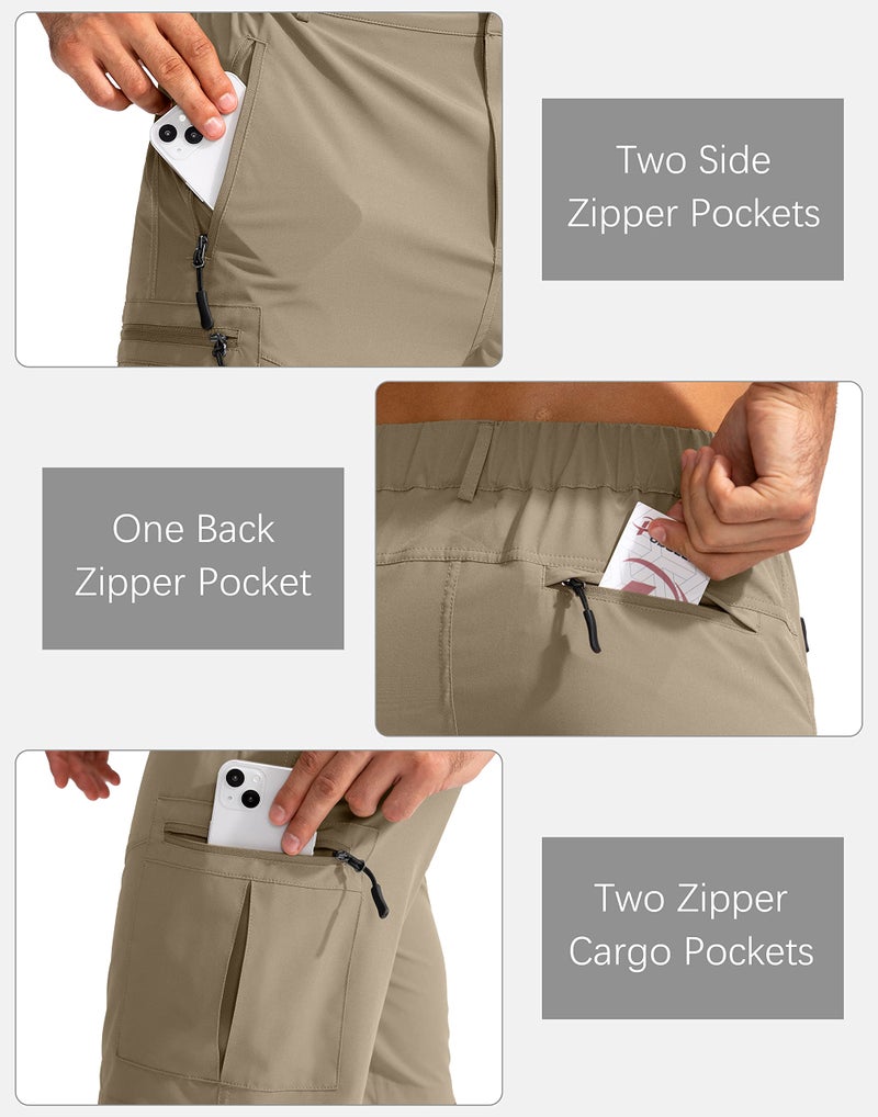 Pudolla Men's Hiking Cargo Shorts 9" Lightweight Outdoor Work Shorts for Men Travel Golf Camping Casual with 5 Zipper Pockets(Dusty Khaki Medium) - Image 4