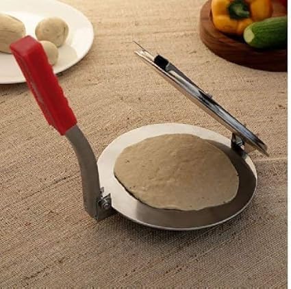 DISH & DWELL صانع ضغط العجين اليدوي من ديس DWELL المصنوع من الفولاذ المقاوم للصدأ لأداة ضغط البوري والباباد والخرخرا والخبز المسطح، أداة مطبخ مدمجة ومتينة - Image 3