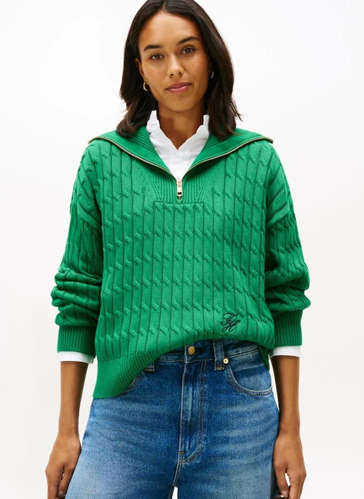 TOMMY HILFIGER Logo Half Zip Up Sweater