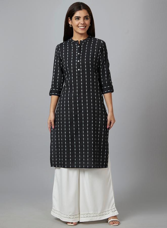 globus Printed Mandarin Collar Pure Cotton Kurta - Image 1
