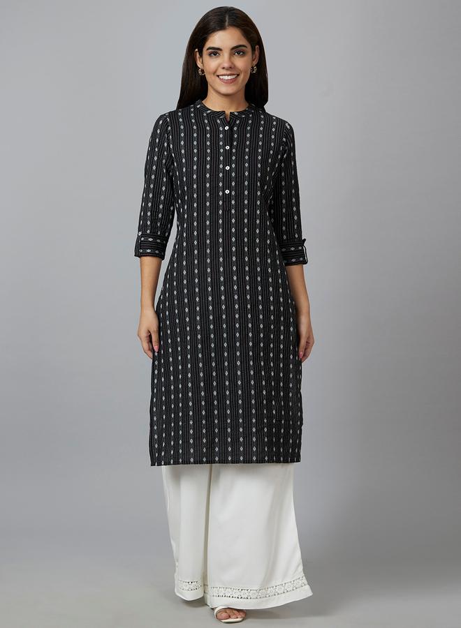 globus Printed Mandarin Collar Pure Cotton Kurta - Image 2