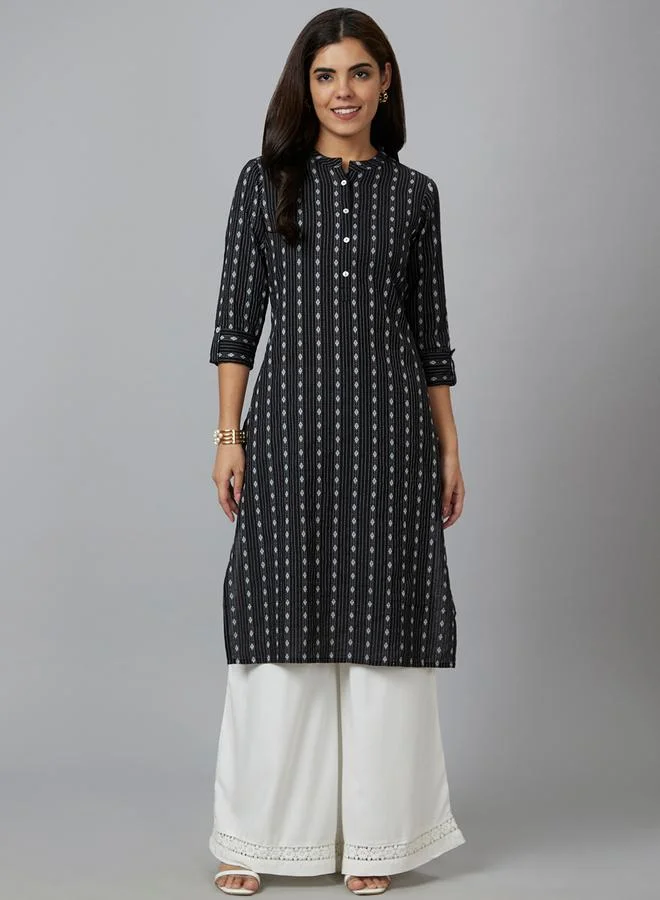 globus Printed Mandarin Collar Pure Cotton Kurta