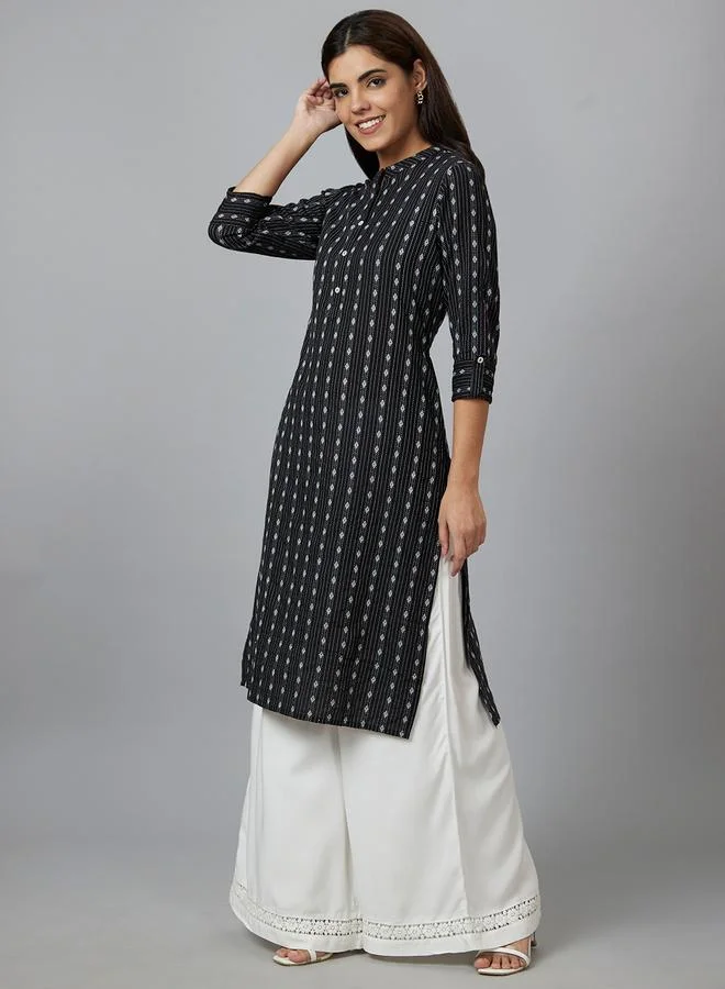 globus Printed Mandarin Collar Pure Cotton Kurta
