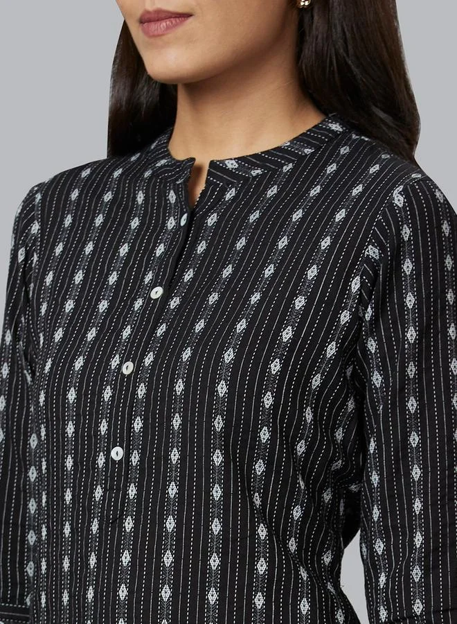 globus Printed Mandarin Collar Pure Cotton Kurta