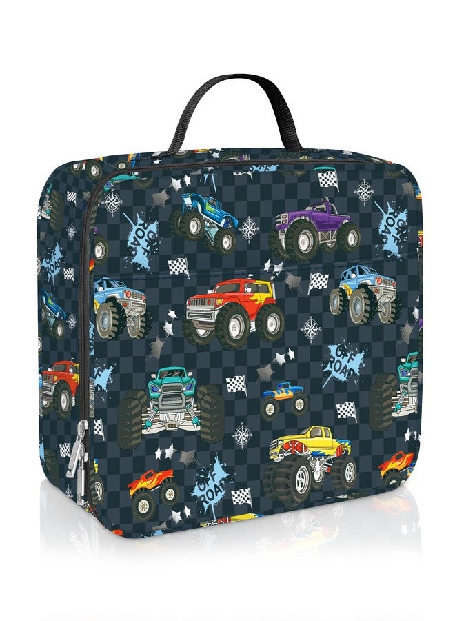 Clastyle Black Race Car Insulated Lunch Bag for Kids Boy, Colourful Trucks Portable Large Thermal Cooler Lunch Box Bag for School - Image 1