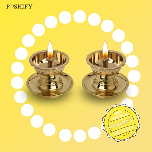 POSHIFY Udupi Nanda Brass Diya (pack of 2) - Handcrafted Traditional Indian Oil Lamp for Puja, Home Decor, Festivals & Spiritual Growth - 511 - Image 5