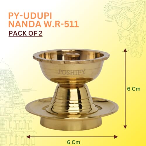 POSHIFY Udupi Nanda Brass Diya (pack of 2) - Handcrafted Traditional Indian Oil Lamp for Puja, Home Decor, Festivals & Spiritual Growth - 511 - Image 2