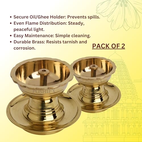 POSHIFY Udupi Nanda Brass Diya (pack of 2) - Handcrafted Traditional Indian Oil Lamp for Puja, Home Decor, Festivals & Spiritual Growth - 511 - Image 4