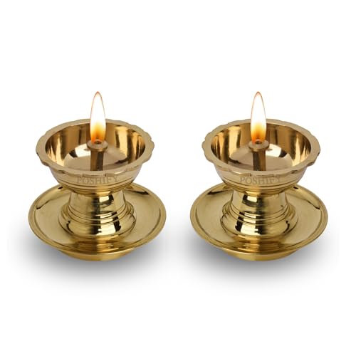 POSHIFY Udupi Nanda Brass Diya (pack of 2) - Handcrafted Traditional Indian Oil Lamp for Puja, Home Decor, Festivals & Spiritual Growth - 511 - Image 1