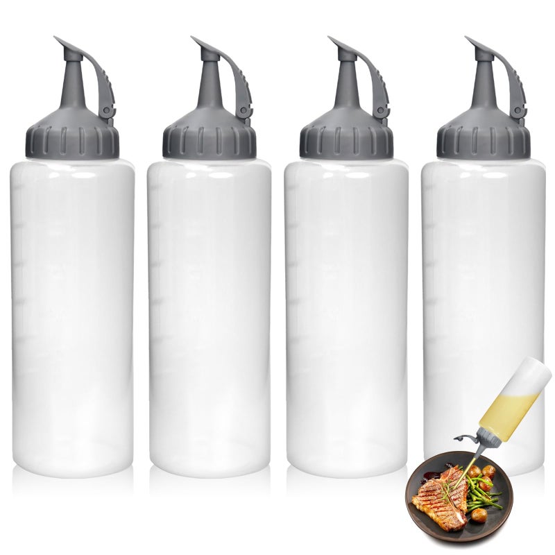 KEUYE Oil Bottle for Griddle With Twisting Lids, Griddle bottle squeeze for Sauces and Oil,Leak-proof,BPA Free Plastic,Gray,12oz(350ml),4Pack - Image 1
