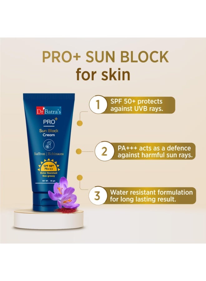 Dr Batra's Dr Batra’s PRO+ Sun Block Sunscreen SPF 50++ | Clinically Tested Formula with Zinc Oxide & Vitamin E | Broad Spectrum UVA/UVB Protection | Lightweight, Non-Sticky & Water Resistant | Face & Body | 50g - Image 3