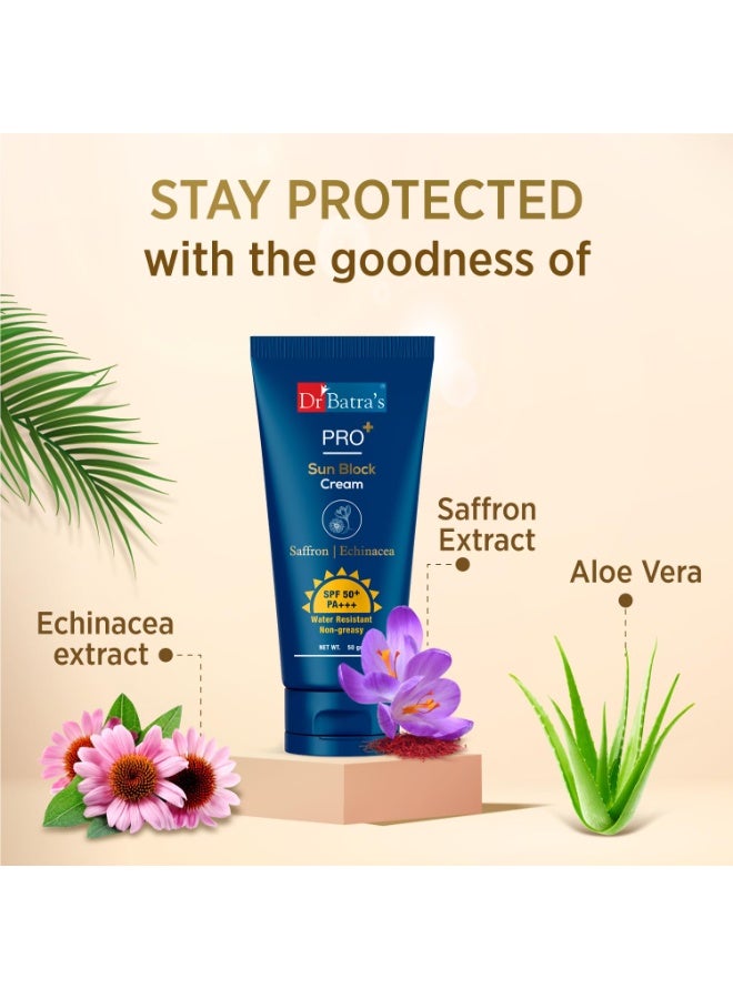 Dr Batra's Dr Batra’s PRO+ Sun Block Sunscreen SPF 50++ | Clinically Tested Formula with Zinc Oxide & Vitamin E | Broad Spectrum UVA/UVB Protection | Lightweight, Non-Sticky & Water Resistant | Face & Body | 50g - Image 2