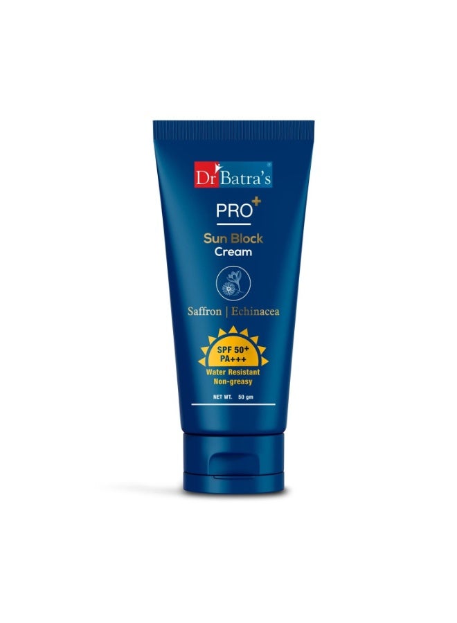 Dr Batra's Dr Batra’s PRO+ Sun Block Sunscreen SPF 50++ | Clinically Tested Formula with Zinc Oxide & Vitamin E | Broad Spectrum UVA/UVB Protection | Lightweight, Non-Sticky & Water Resistant | Face & Body | 50g - Image 1