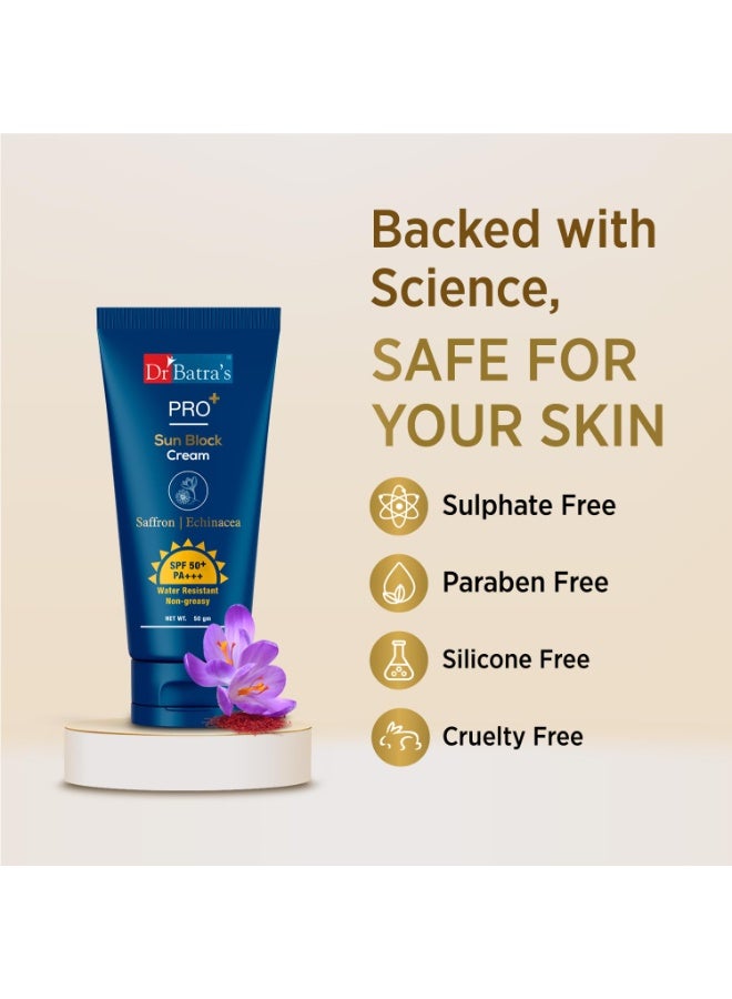 Dr Batra's Dr Batra’s PRO+ Sun Block Sunscreen SPF 50++ | Clinically Tested Formula with Zinc Oxide & Vitamin E | Broad Spectrum UVA/UVB Protection | Lightweight, Non-Sticky & Water Resistant | Face & Body | 50g - Image 4