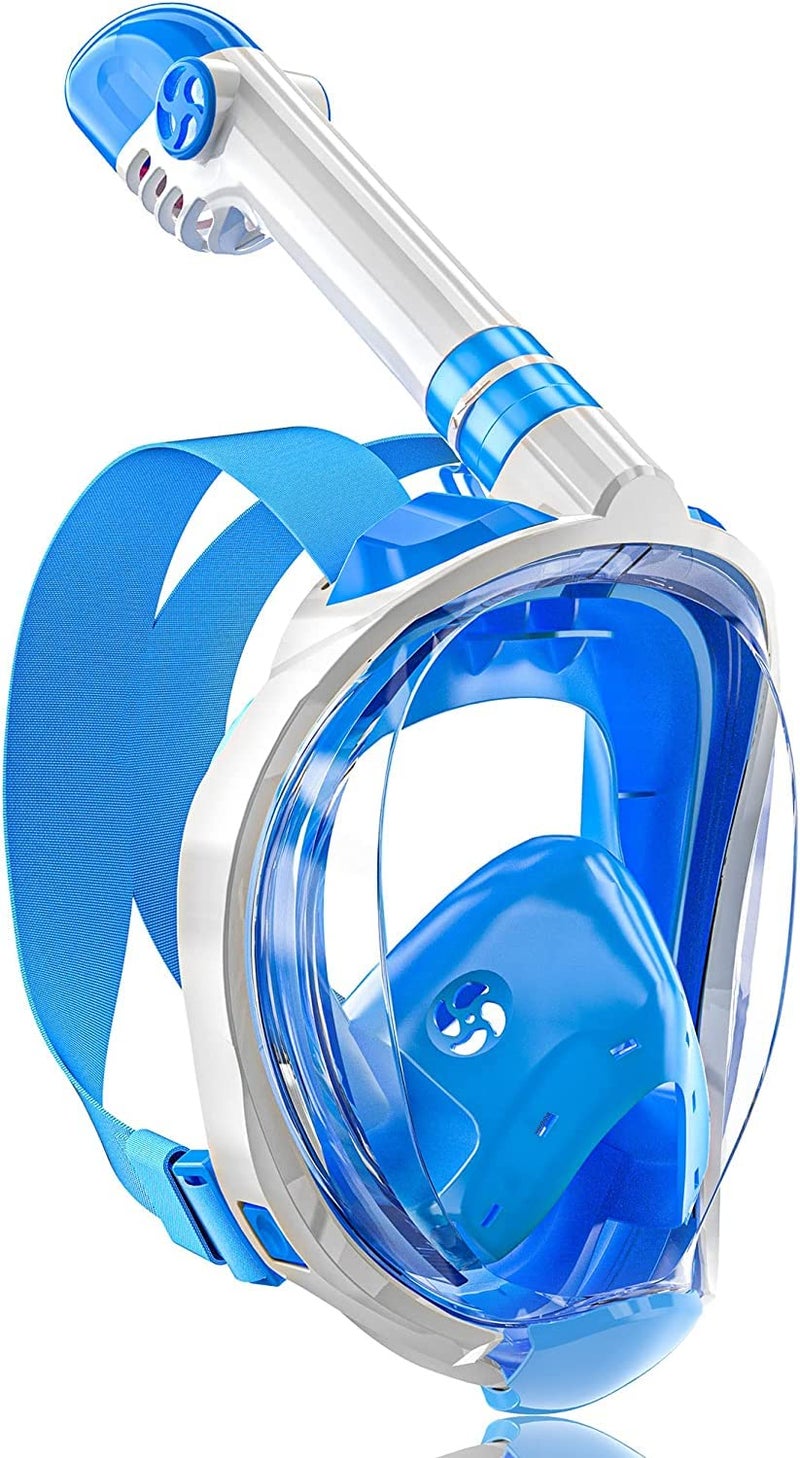 FEELING MALL Snorkel Mask Full Face, Full Face Snorkel Mask with Dry Top Breathing System, 180 Degree Panoramic View Snorkeling Gear Anti-Fog Anti-Leak with Camera Mount for Adults (Blue) - Image 1
