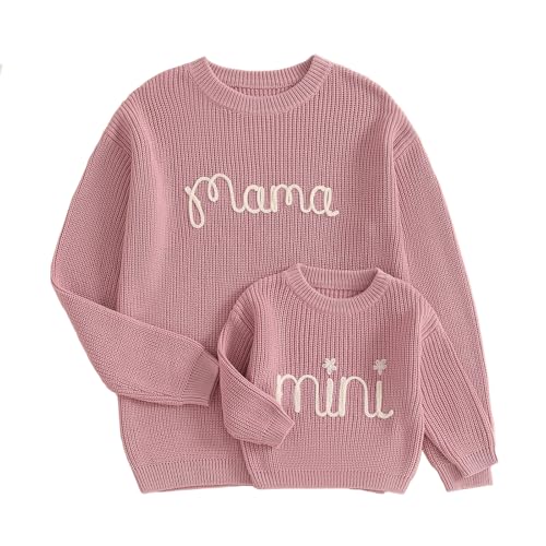 DSORVICD Mommy and Me Outfits Mama and Mini Long Sleeve Knit Sweater Pullover Mother Baby Daughter Matching Outfit Pink - Image 1