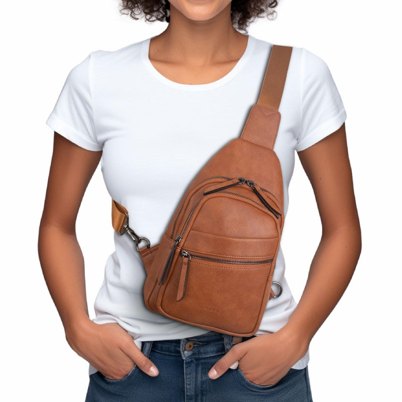 Alldaily Large Sling Bag for Women Crossbody Purse Leather Fashionable Trendy Chest Bag for Travel, Fanny Pack (Brown) - Image 2