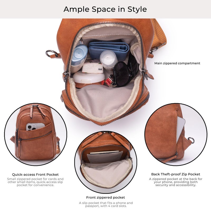 Alldaily Large Sling Bag for Women Crossbody Purse Leather Fashionable Trendy Chest Bag for Travel, Fanny Pack (Brown) - Image 3