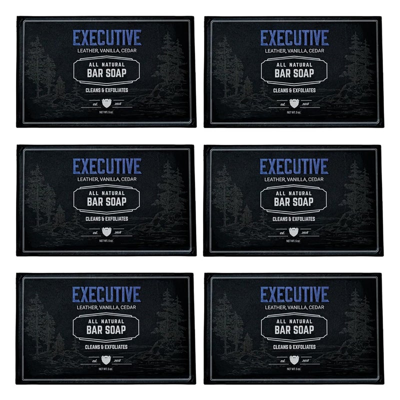 Live Bearded All-Natural Bar Soap for Men, 6-Pack of 5 oz - Made in the USA - Exfoliates and Moisturizes - Charcoal, Pumice, Shea Butter | Executive Scent - Cedar, Vanilla