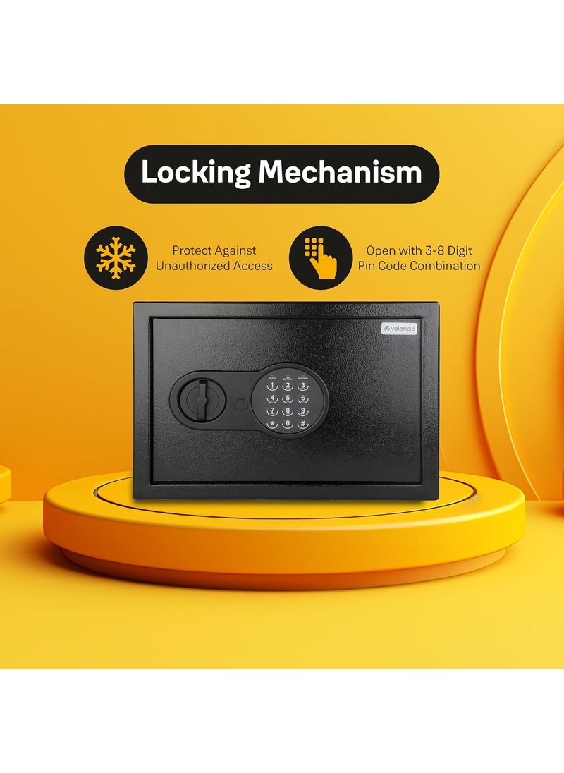 VALENCIA Valencia Crux 200 Digital Safe Locker for Home Office Hotels 9L Pin Code Knob Access Manual Key Intrusion Alarm Light Indicators Steel Body Easy Mounting Black  - Image 5