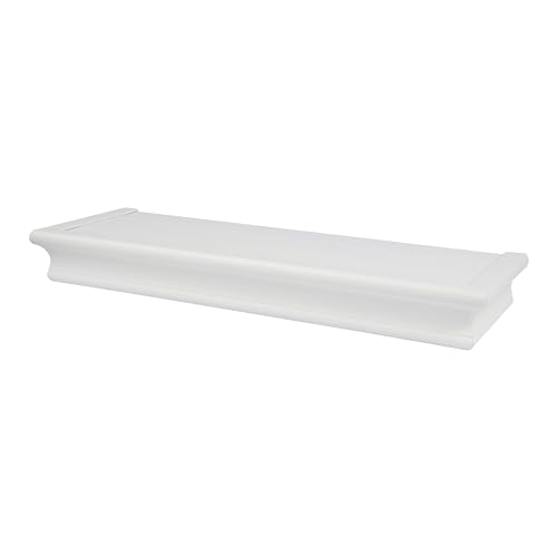 HIGH & MIGHTY 515604 Decorative 18" Floating Shelf Holds up to 15lbs, Easy Tool-Free Dry Wall Installation, Beveled, White - Image 1