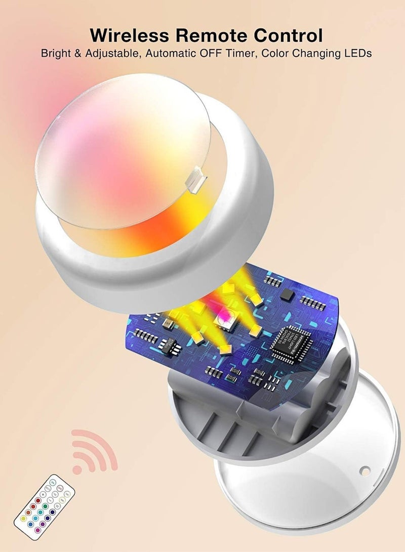 يو ام بي مجموعة من 6 مصابيح قرصية لاسلكية فاخرة بتقنية RGB، تعمل بالبطارية، إضاءة محيطية قابلة للتعتيم بـ 13 لونًا أسفل الخزائن مع جهازَي تحكم عن بُعد ومؤقت، إضاءة لاصقة لإضفاء جو مميز على المطابخ العصرية والخزائن وواجهات العرض. - Image 4