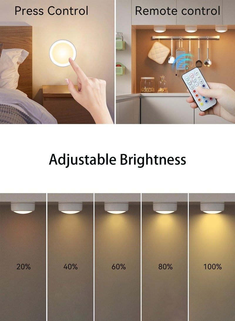 يو ام بي مجموعة من 6 مصابيح قرصية لاسلكية فاخرة بتقنية RGB، تعمل بالبطارية، إضاءة محيطية قابلة للتعتيم بـ 13 لونًا أسفل الخزائن مع جهازَي تحكم عن بُعد ومؤقت، إضاءة لاصقة لإضفاء جو مميز على المطابخ العصرية والخزائن وواجهات العرض. - Image 5