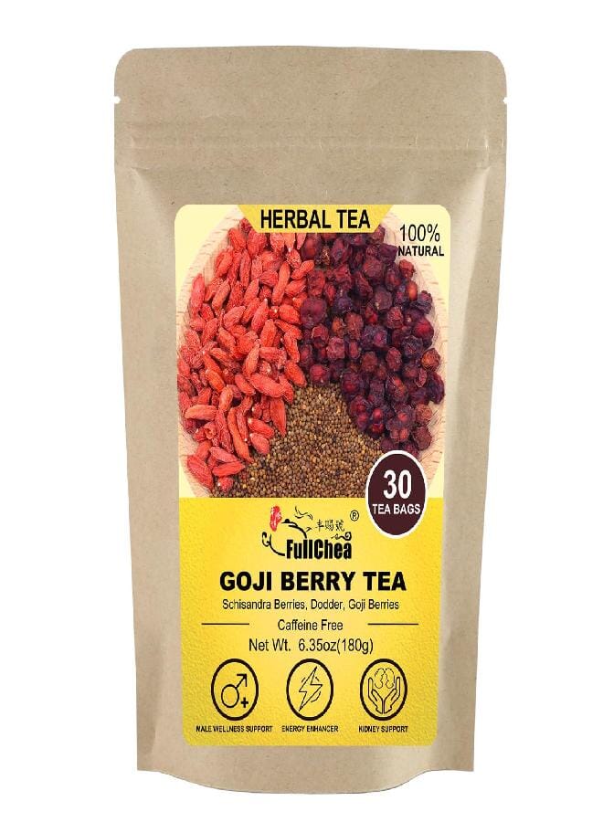 FullChea - Goji Berry Tea For Men, 30 Count X 6g - Premium Five Flavors Herbal Tea Combination - Schisandra Berries, Dodder, Wolfberry - Support Kidney Health & Boost Energy - Image 1