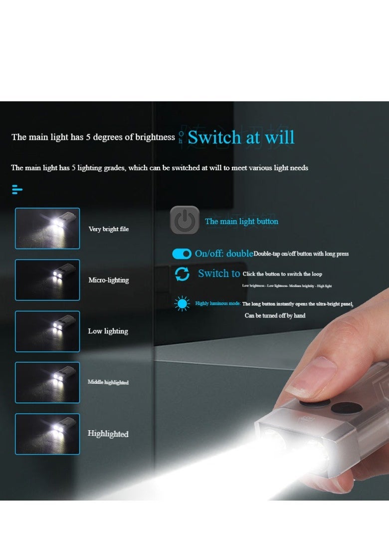 Small Powerful Flashlight 1000LM with Red Blue Warm Light, 80dB Buzzer - Mini Keychain Pocket Rechargeable LED Flashlights USB EDC Clip Flash Light - Image 5