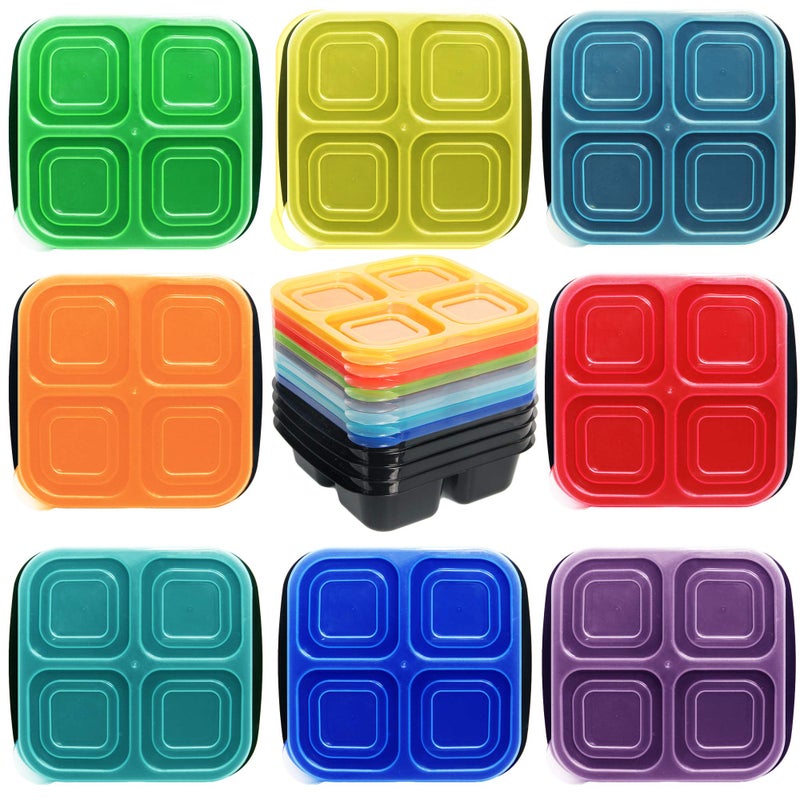Youngever 8 Pack 4-Compartment Reusable Snack Box Food Containers, Bento Lunch Box, Meal Prep Containers, Divided Food Storage Containers (Rainbow Color) - Image 5