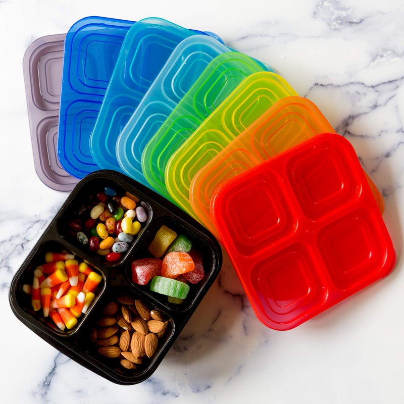 Youngever 8 Pack 4-Compartment Reusable Snack Box Food Containers, Bento Lunch Box, Meal Prep Containers, Divided Food Storage Containers (Rainbow Color) - Image 2