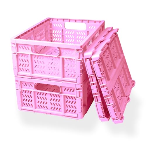 PTEREIW 20L Folding Crate 4Pack Plastic Storage Baskets Organizer for Home and OfficeCollapsible Storage Crates for Home Office and Outdoor OrganizerPink - Image 1
