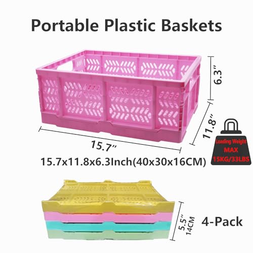 PTEREIW 20L Folding Crate 4Pack Plastic Storage Baskets Organizer for Home and OfficeCollapsible Storage Crates for Home Office and Outdoor OrganizerPink - Image 3