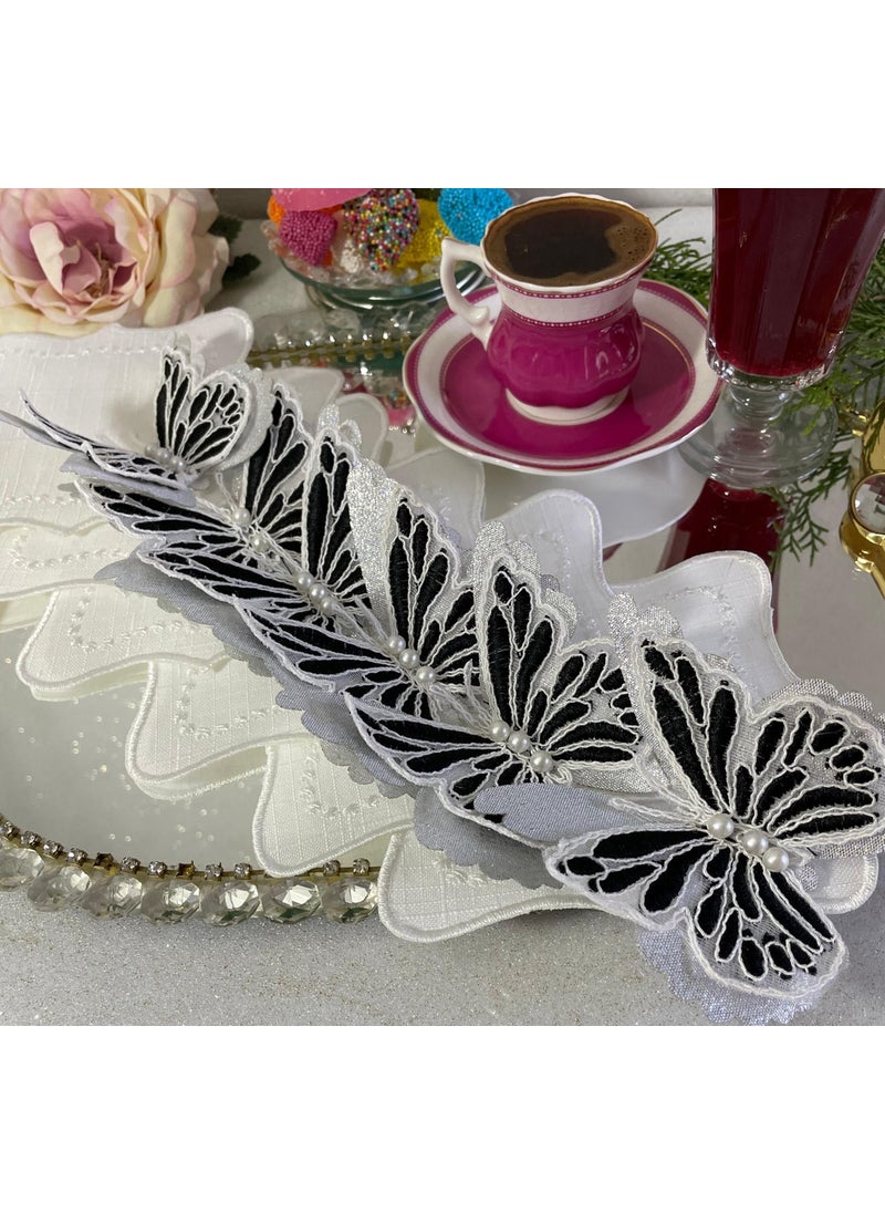 Lady Rio Coffee Side Napkin, Cocktail Napkin, Presentation Napkin, Tray Napkin, Embroidered Napkin, 3D Pearls (6 Pieces)  - Image 1