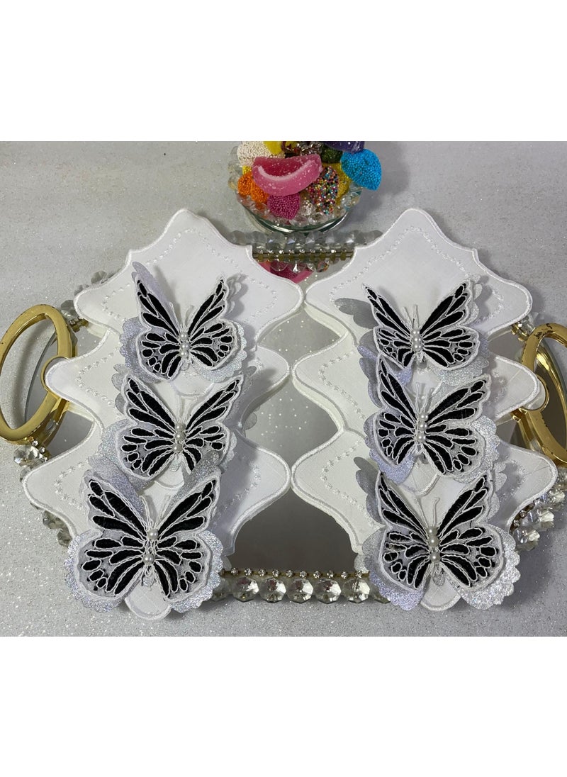 Lady Rio Coffee Side Napkin, Cocktail Napkin, Presentation Napkin, Tray Napkin, Embroidered Napkin, 3D Pearls (6 Pieces)  - Image 2