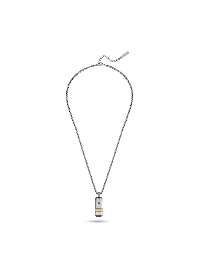 POLICE Baseline Grey & Gold Crystal Tag Necklace for Men