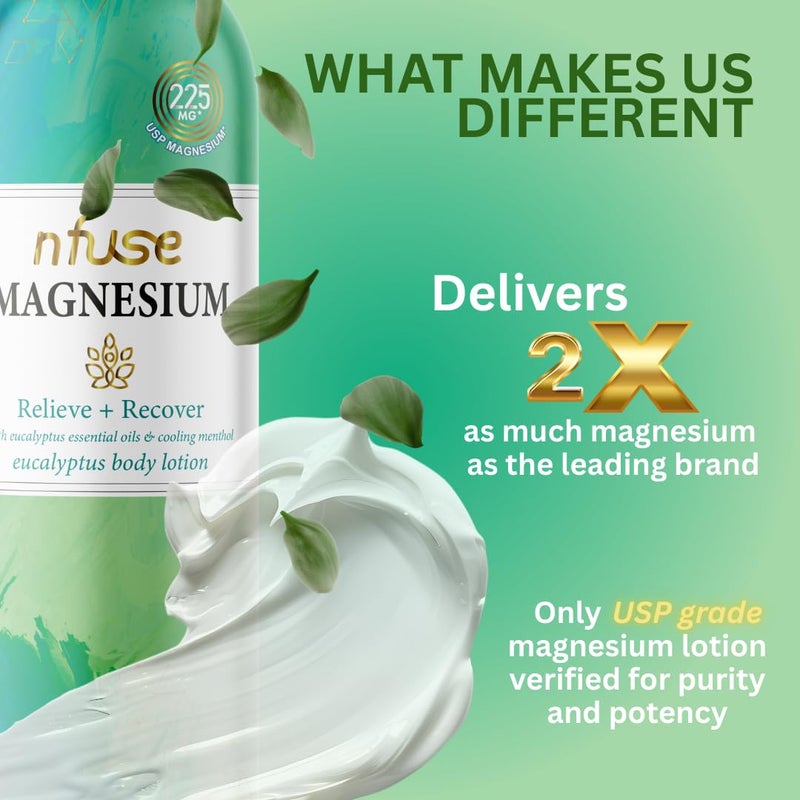 nfuse Magnesium Lotion | 100% Pure Magnesium Chloride USP Grade | Calming Magnesium with Eucalyptus Essential Oils and Menthol (8 oz) - Image 3