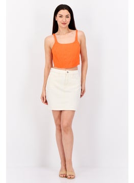 ESPRIT Women Scoop Neck Sleeveless Shirred Cropped Top, Orange  - Image 2