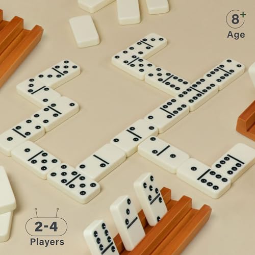 Queensell Dominos Set for Adults with 4 Domino Racks - Double 6 Dominoes Set with Domino Holder, Classic Board Games for Kids and Adults - Double Six Standard Dominos Set 28 Tiles with Travel Case - Image 5