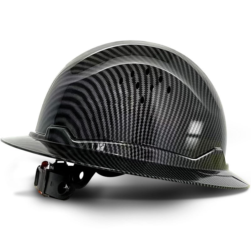 SAFEBUILDER SBD-G1C Construction Full Brim Safety Helmet HDPE Hard Hat Vented Hardhats Sunshade Carbon Fiber Pattern Industrial Work Certified ANSI/ISEA Z89.1 (Bright Black Hat) - Image 1