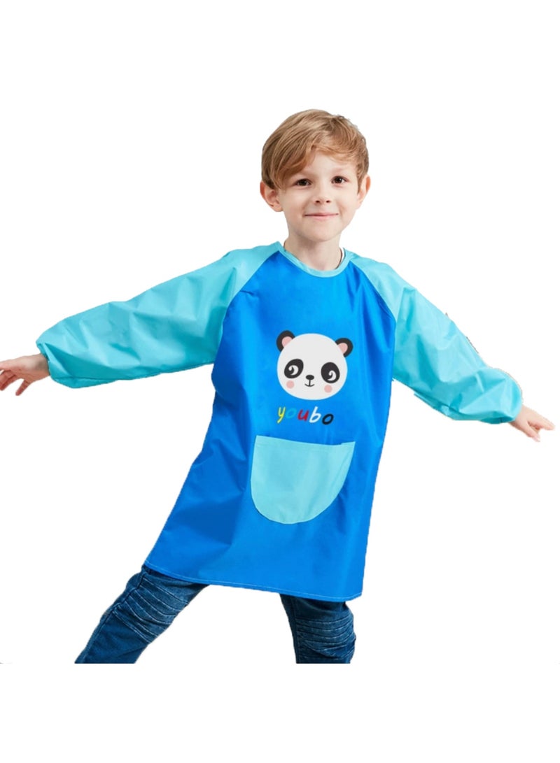 Kids Aprons for Painting, Kids Apron with Pockets for Boys and Girls, Waterproof Kids Paint Smock Long Sleeve Artist Apron for Painting, Cooking, Baking, Gardening (Dark Blue Panda） - Image 1