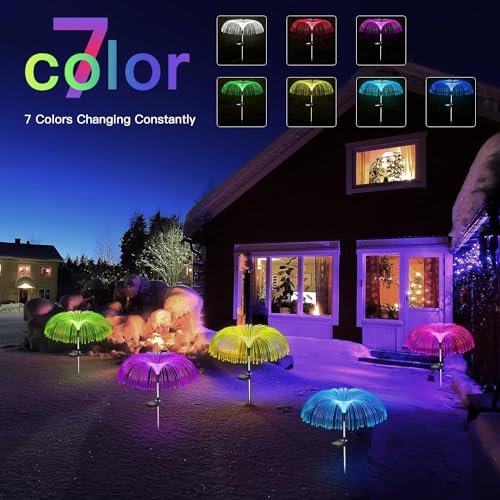 DS ENTERPRISE JELLYFISH Solar Light,7 Colour LED Charging Waterproof String &,Fountaine Solar Light Fairy StakesLight, 2 Lighting Modes For Outdoor Yard Pathway Patio Garden Lawn Decorations (Set of-2) - Image 3